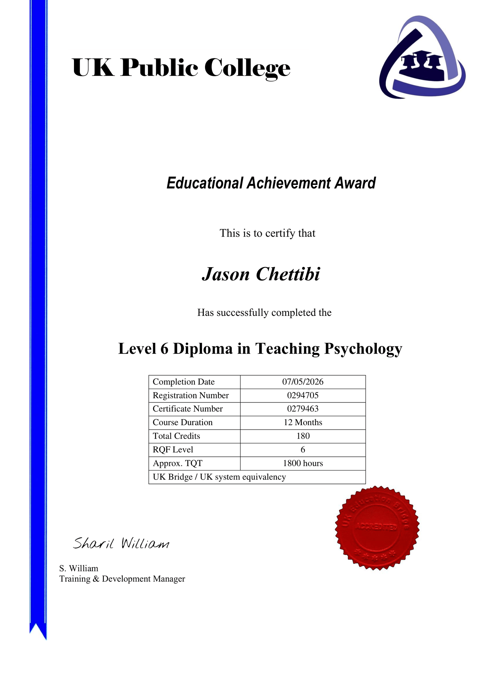 UK Level 6 Teaching Psychology de Jason Chettibi