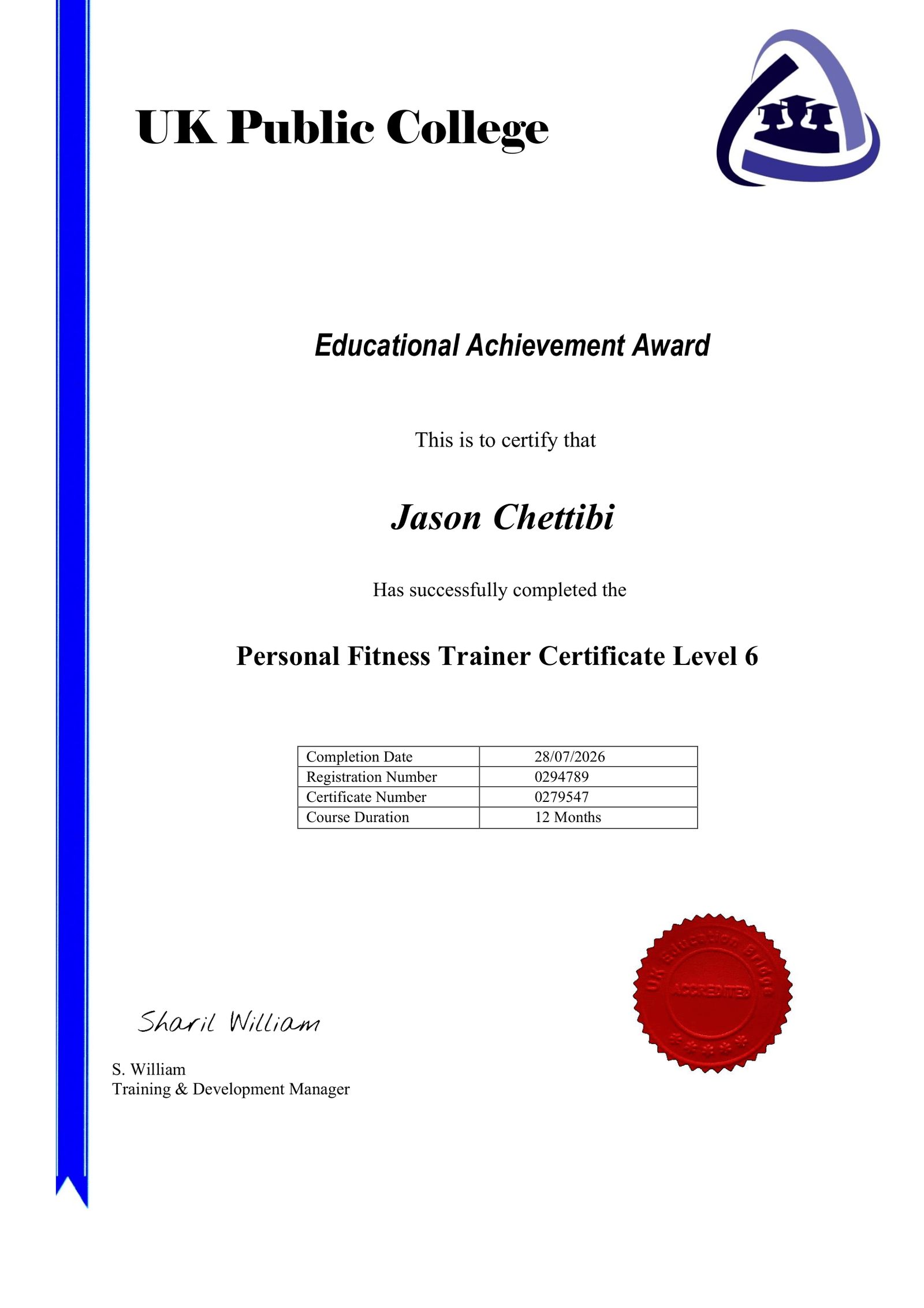 UK Level 6 Personal Fitness Trainer de Jason Chettibi